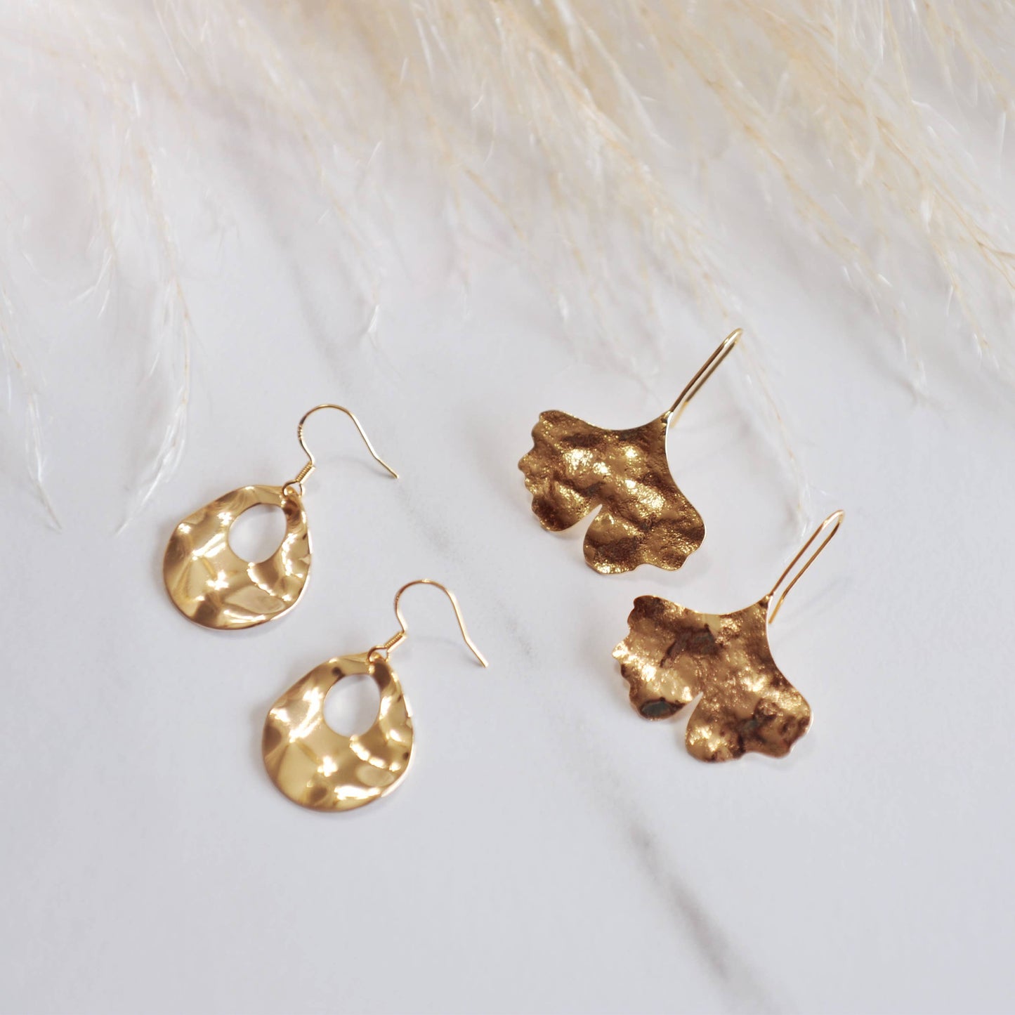 ALEXA / Gold Brass Textured Dangle Earrings