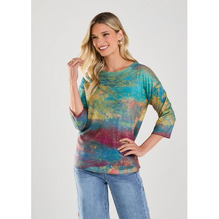 3/4 Sleeve Drop Shoulder Boat Neck Top 3290451