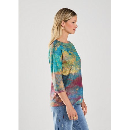 3/4 Sleeve Drop Shoulder Boat Neck Top 3290451