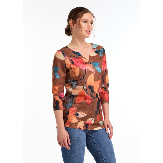 3/4 Sleeve Notch Neck Top 3459451