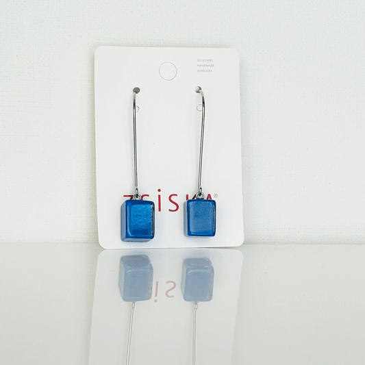 Zsiska Colourful Cube Statement Earrings Long Blue