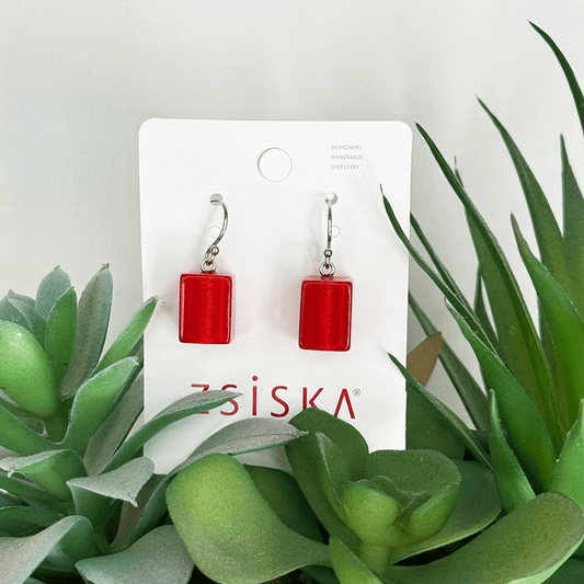 Zsiska Colourful Cubist Earrings Short Red