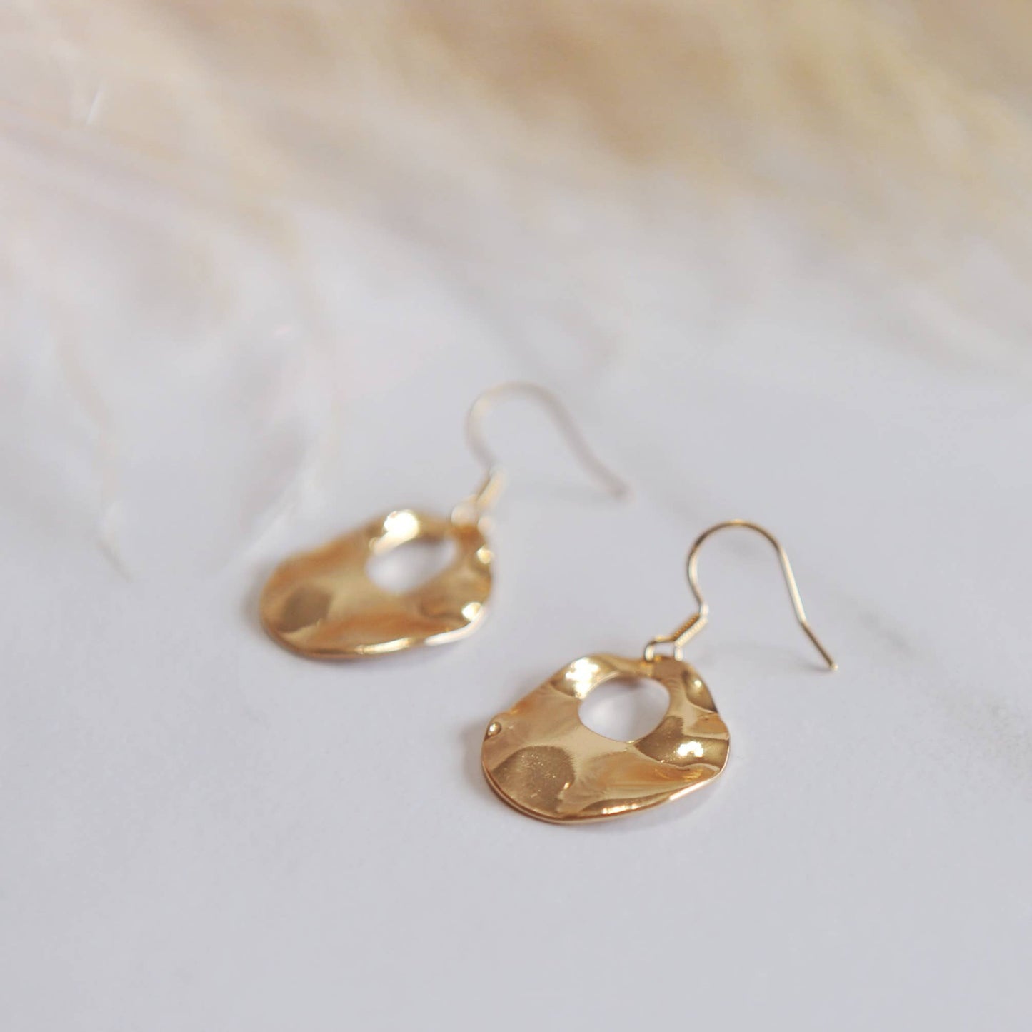 ALEXA / Gold Brass Textured Dangle Earrings