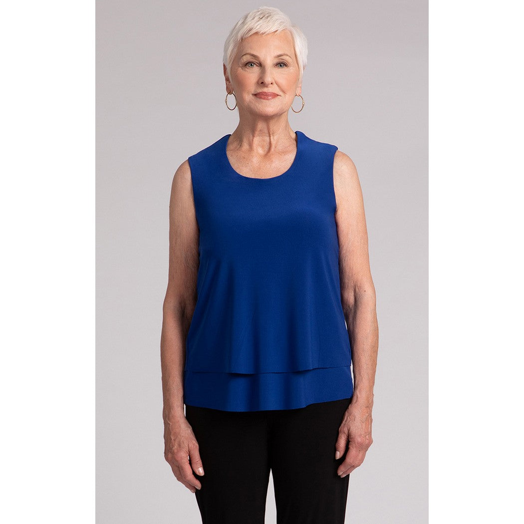 Sleeveless Dbl Layer Shell W/ Jewel Neck Top 21226